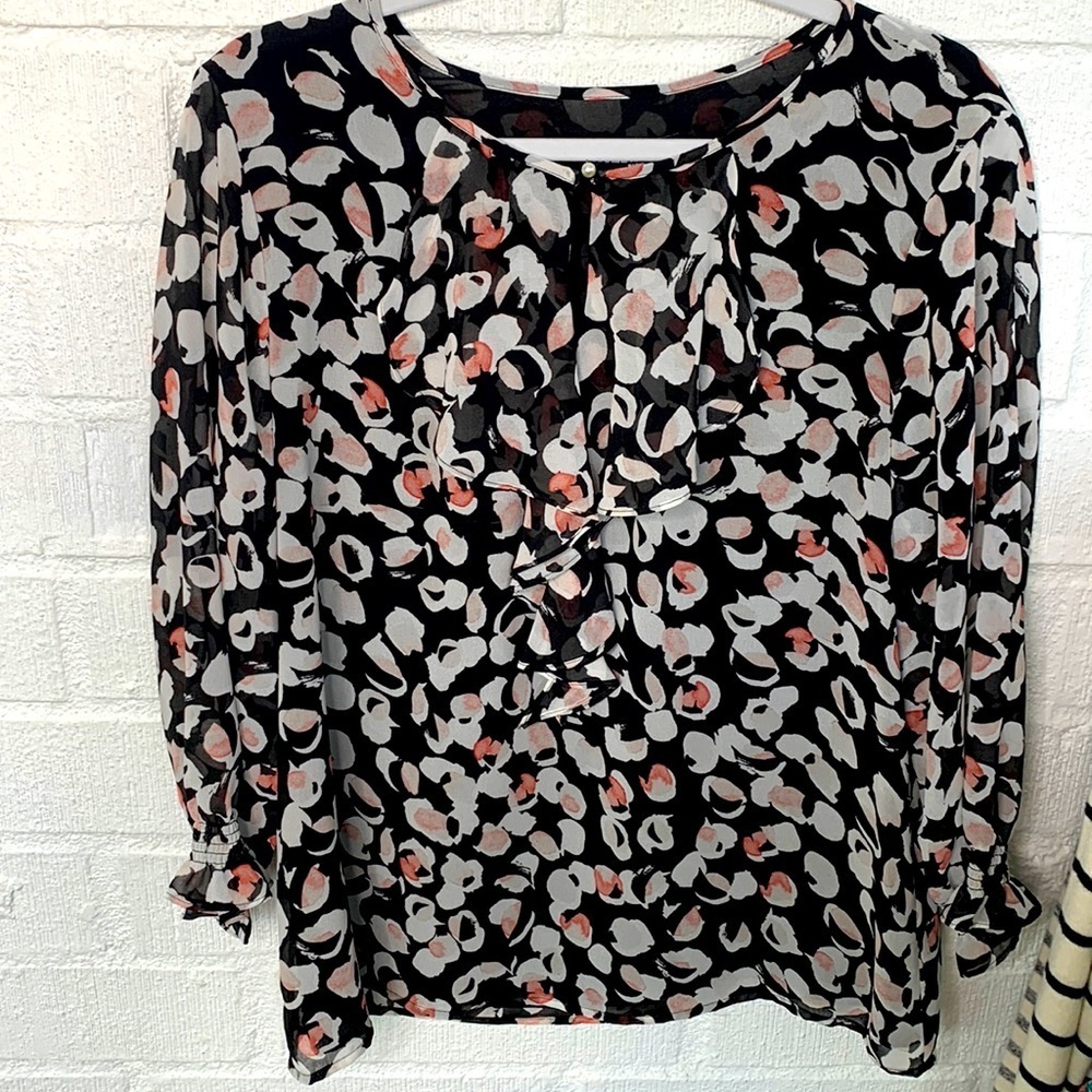 Karl Lagerfeld Floral Long Sleeve Floral Work Blouse size Large